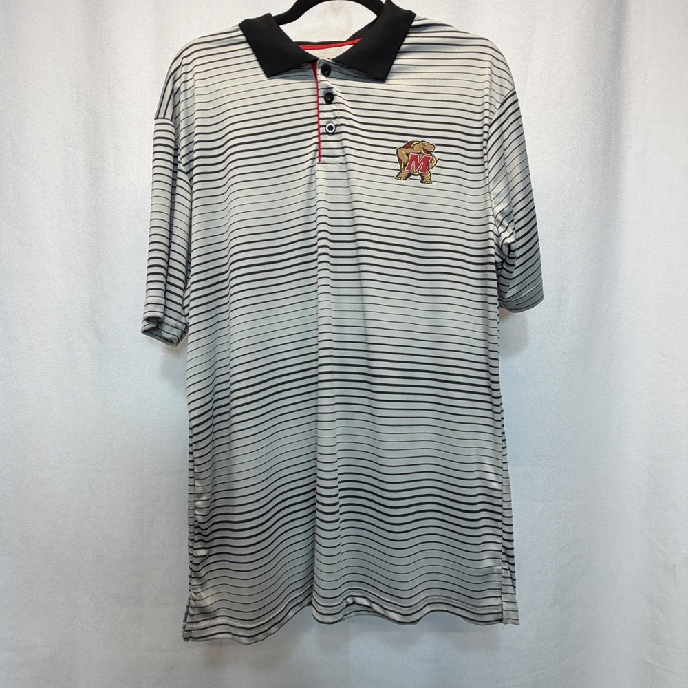Univ Maryland Terrapins Colosseum Polo Shirt Mens Large Gray Striped NCAA Golf